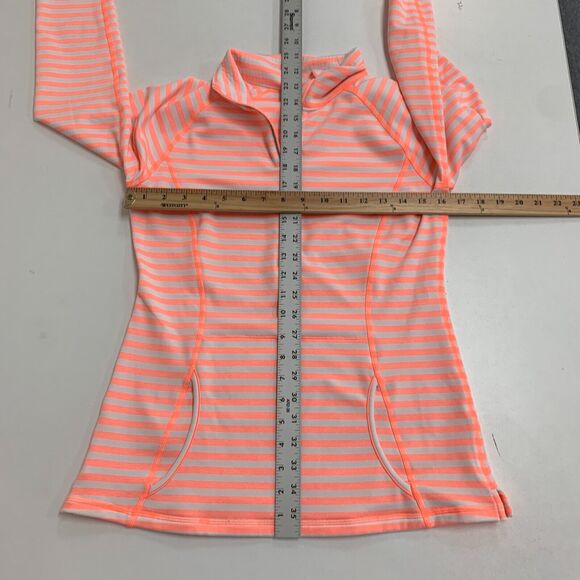 Lucy Activewear 1/4 Zip Top Women S Neon Peach Stripe Pockets Stretch Thumbholes - Picture 8 of 13